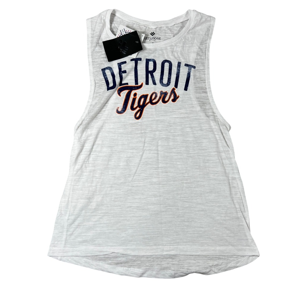 Let Loose by RNL Detroit Tigers MLB Womens Medium White‎ Slub Tank Top NWT